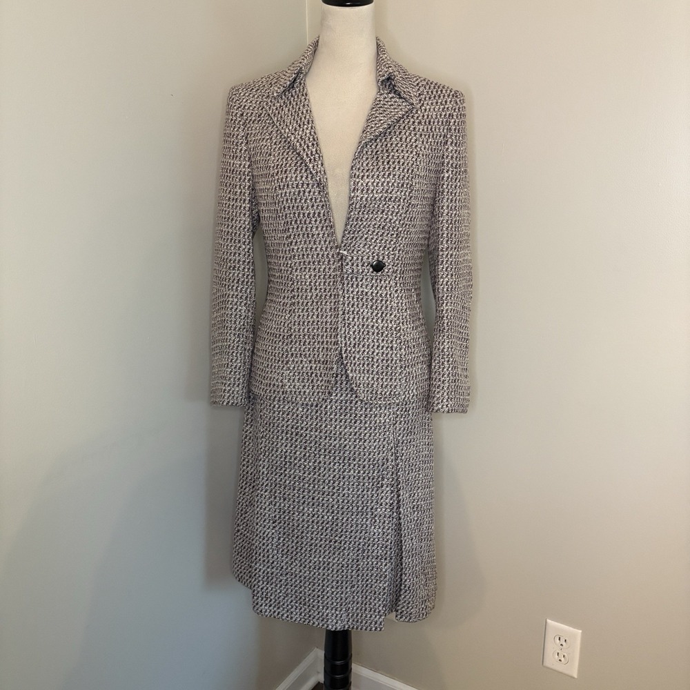 VTG 90s Bill Burns Skirt Suit Made in Italy Tweed Virgin Wool Purple 4 6 US XS